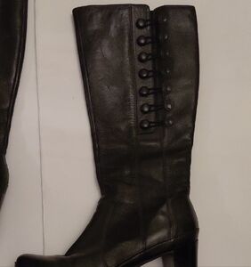Clarks Womens Black Leather Knee-High Block Heeled Boots Sz 8.5W